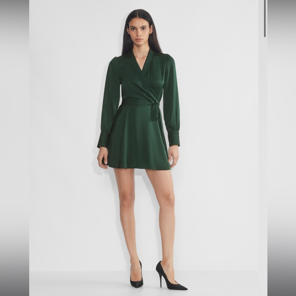 Aritzia Forest Green Long Sleeve Wrap Mini Dress